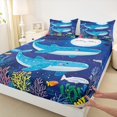thumbnail image 2 of Manfei Blue Ocean Whale Bed Sheets for Kid, Cartoon Marine Animal King Sheets, Underwater World Theme Sheet Set, Luxury Bedroom Decor, 4pcs, 2 of 6
