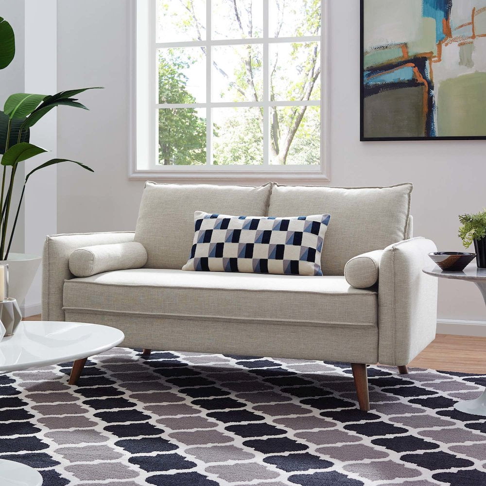Modway Revive Modern Fabric Upholstered Loveseat in Walnut/Beige