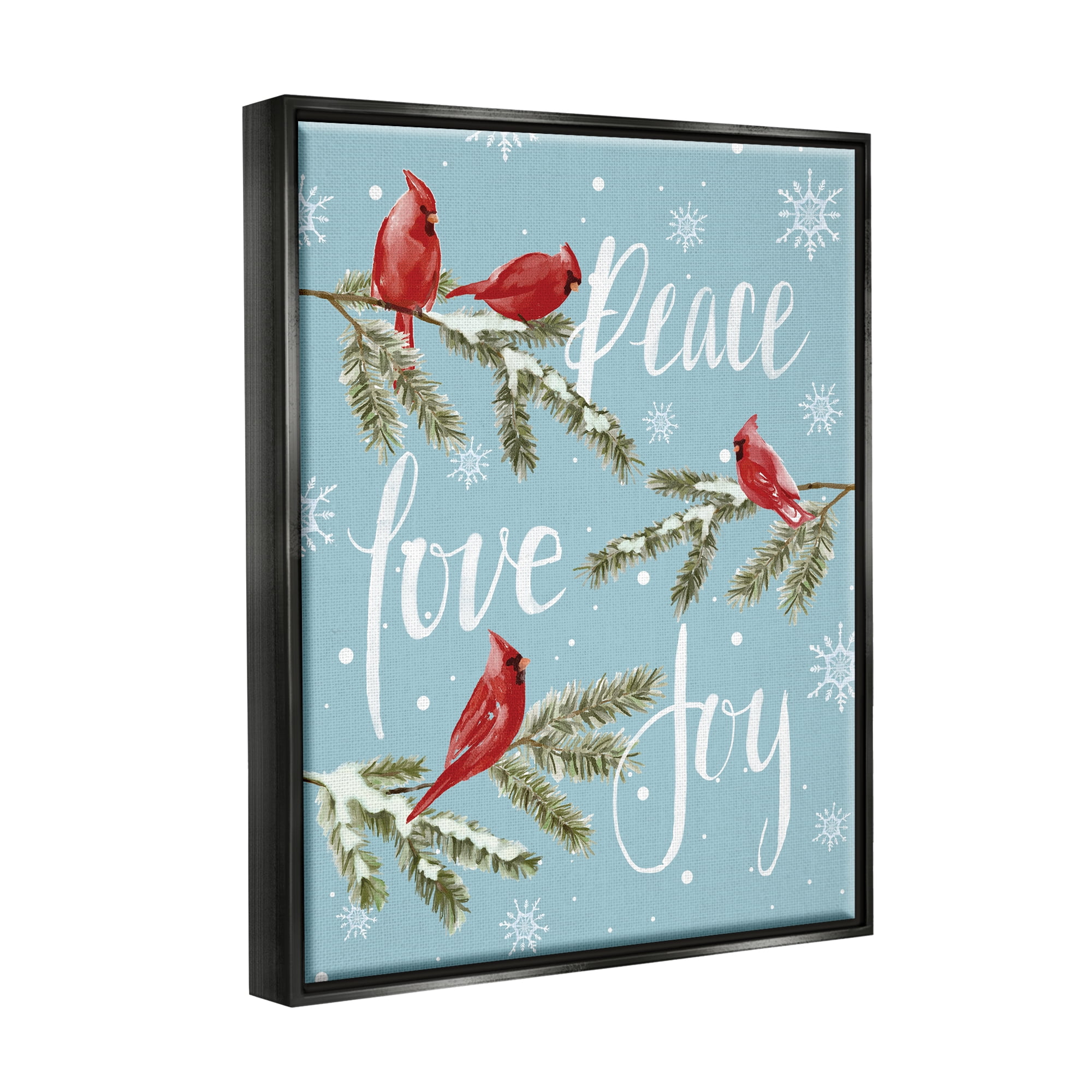 Stupell Industries Winter Cardinals Perched Holiday Painting Black Floater Framed Art Print Wall Art, 17 x 21