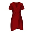 thumbnail image 5 of Womens Dresses Summer Colored Loose and Satin Short-sleeved V-neck Pleated Dress L, 5 of 7
