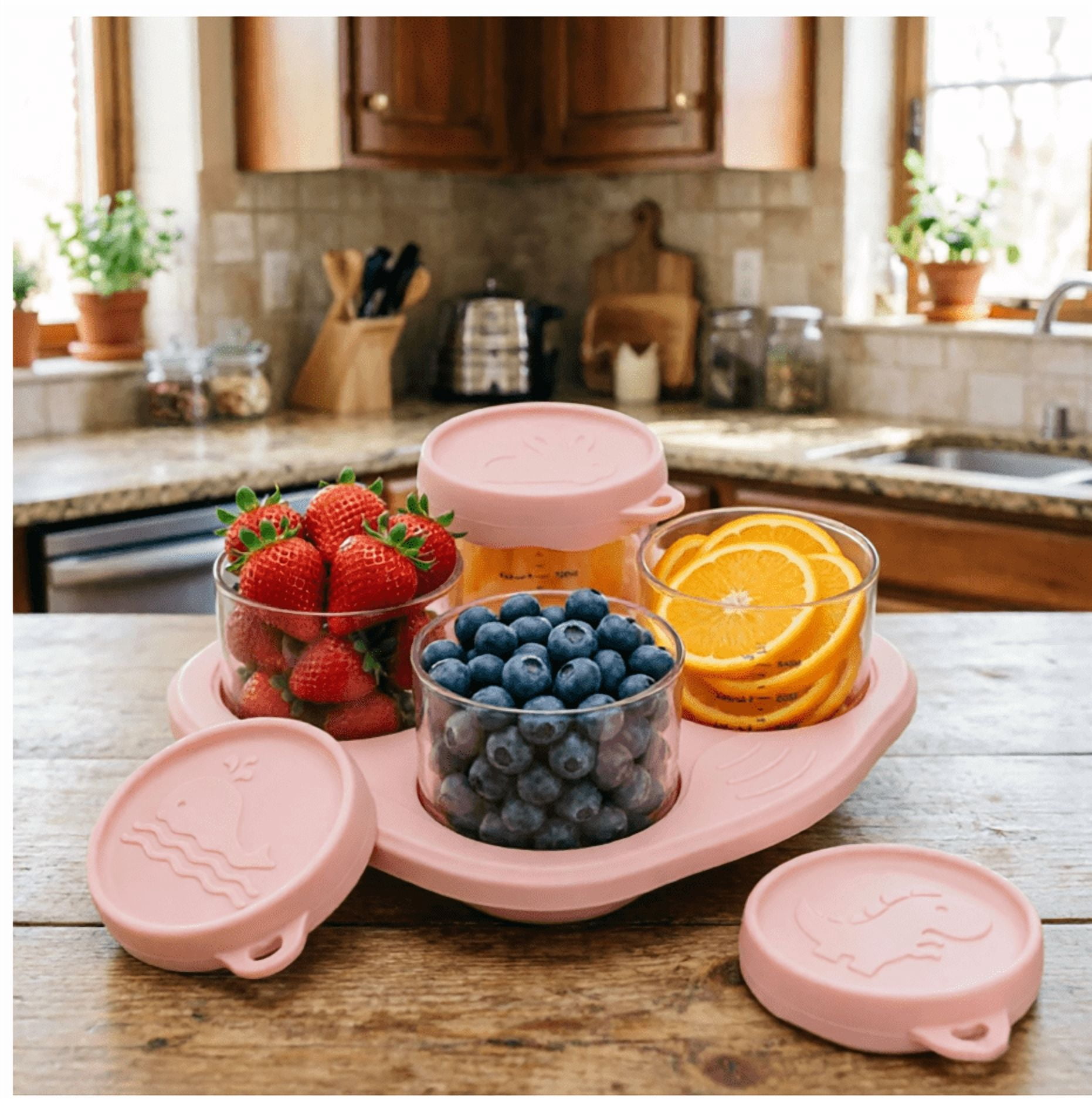 Food Storage Container 4-Cup Silicone Leak-Proof Jars with Lids Freezer Safe Snack Cups for Baby Food Meal Prep Kitchen Organization