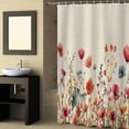 thumbnail image 2 of Fabric Shower Curtain, Red Flowers Plants Watercolor Floral Retro Linen Shower Curtains with 12 Hooks Waterproof Machine Washable Bath Curtains for Bathroom,72 x 96in, 2 of 6