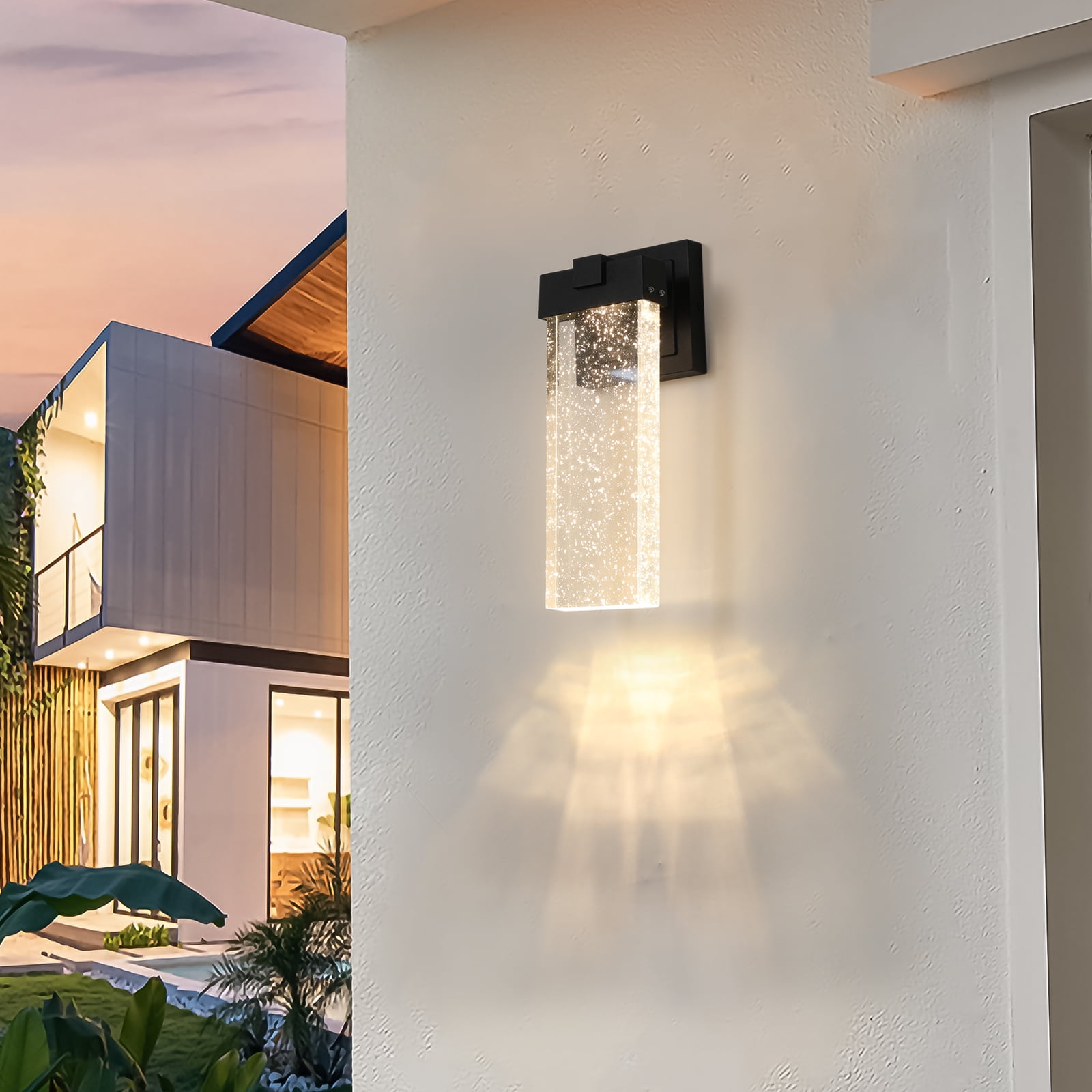 Yesurprise 2Pcs Outdoor Wall Lanterns, Patio Crystal Wall Mounted Lights, Metal Light Fixture with Glass Shade, Waterproof Exterior Wall Lamps for Garden Backyard Garage