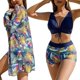 thumbnail image 2 of Floral Printed Bathing Suits for Women Summer Swim Shorts Bikinis Set Three Pieces Swimsuit with Cover Up Beachwear XL, 2 of 4