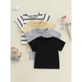 thumbnail image 3 of Loicainy 4 Pack Baby Toddler Boy Girl Summer T-Shirt 6 9 12 18 24 Months 2T 3T Loose Fit Solid/Striped Crew Neck Short Sleeve Tops, 3 of 9