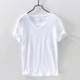 thumbnail image 6 of Joernso Summer Men Thin Breathable T-shirt V-neck Short Sleeve Solid Color Casual Basic Tees Casual Bottoms Pullover Tops, 6 of 8
