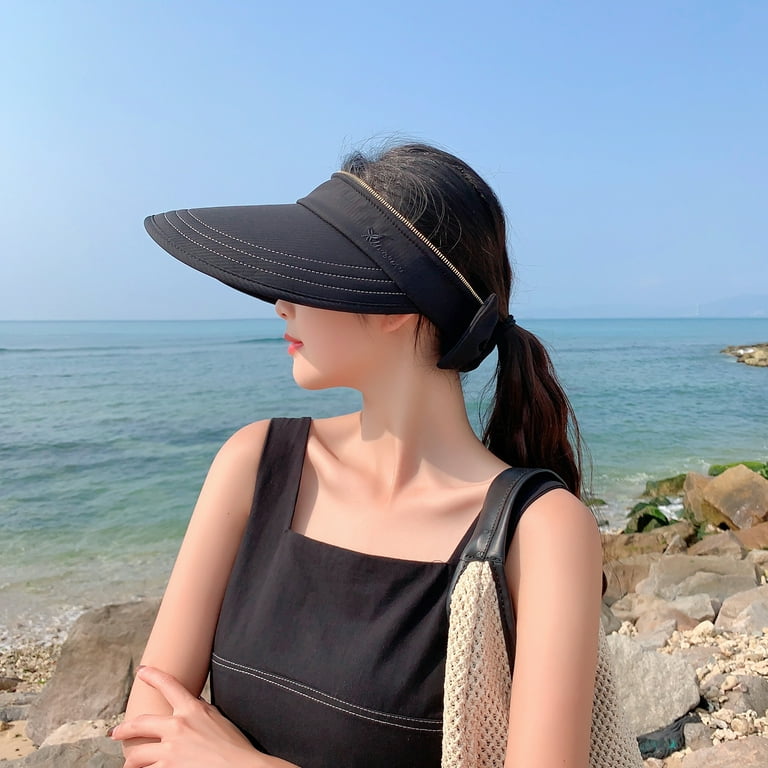 Womens Sun Hats 2 in 1 Zip-Off UV Protection Wide Brim Sun Visors Ponytail  Beach Hat Foldable Tennis Golf Hats