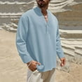 thumbnail image 4 of biudgviw Men's Linen Shirts Casual Button V Neck Long Sleeve Tops Lightweight Loose Vacation Beach T-Shirts Spring Summer Clothes, 4 of 6