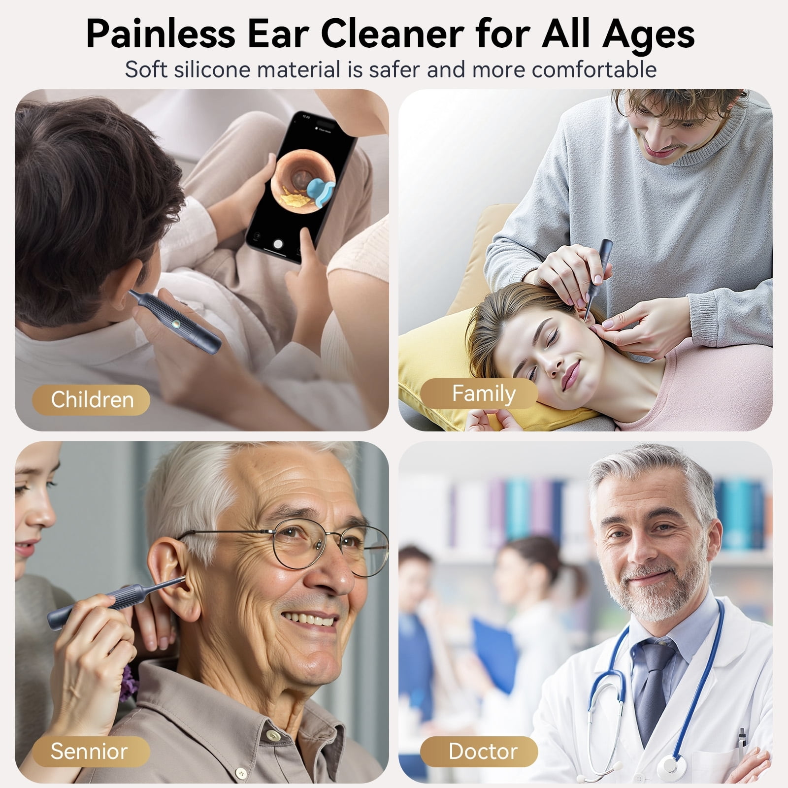 TCVOR Professional Ear Wax Removal Kit with Camera - 1080P HD Visual Ear Cleaner with Tweezers/Scooper/Scraper/Sponge/6 LED Lights Flexible Ear Otoscope - Portable Earwax Removal Tool for Home Use