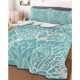 thumbnail image 2 of Teal Coral Coastal Summer Quilt Set King Size, Soft Microfiber Quilted Bedding Set with 2 Pillow Shams, Ocean Nautical Seaside Beach Lightweight All Season Bedspread Coverlet for Bedroom 96"x106", 2 of 6