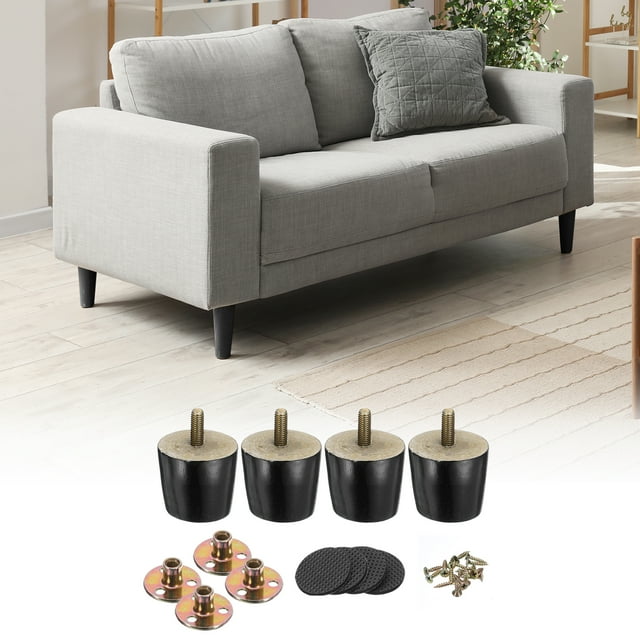 Paquete de 4 patas de muebles, patas redondas de madera de 2 pulgadas, pies de silla de repuesto para sofá, silla, negro
