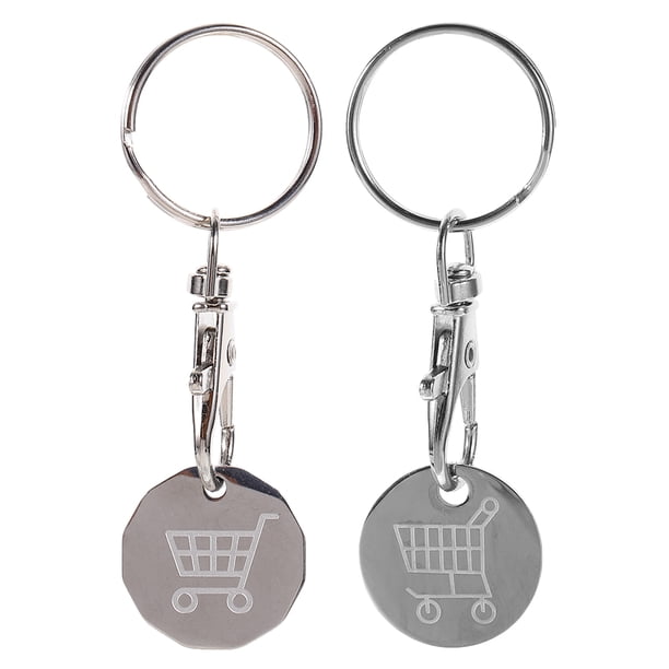 2 llaveros de acero inoxidable de estilo clásico para carrito de supermercado, prácticos para carritos de supermercado