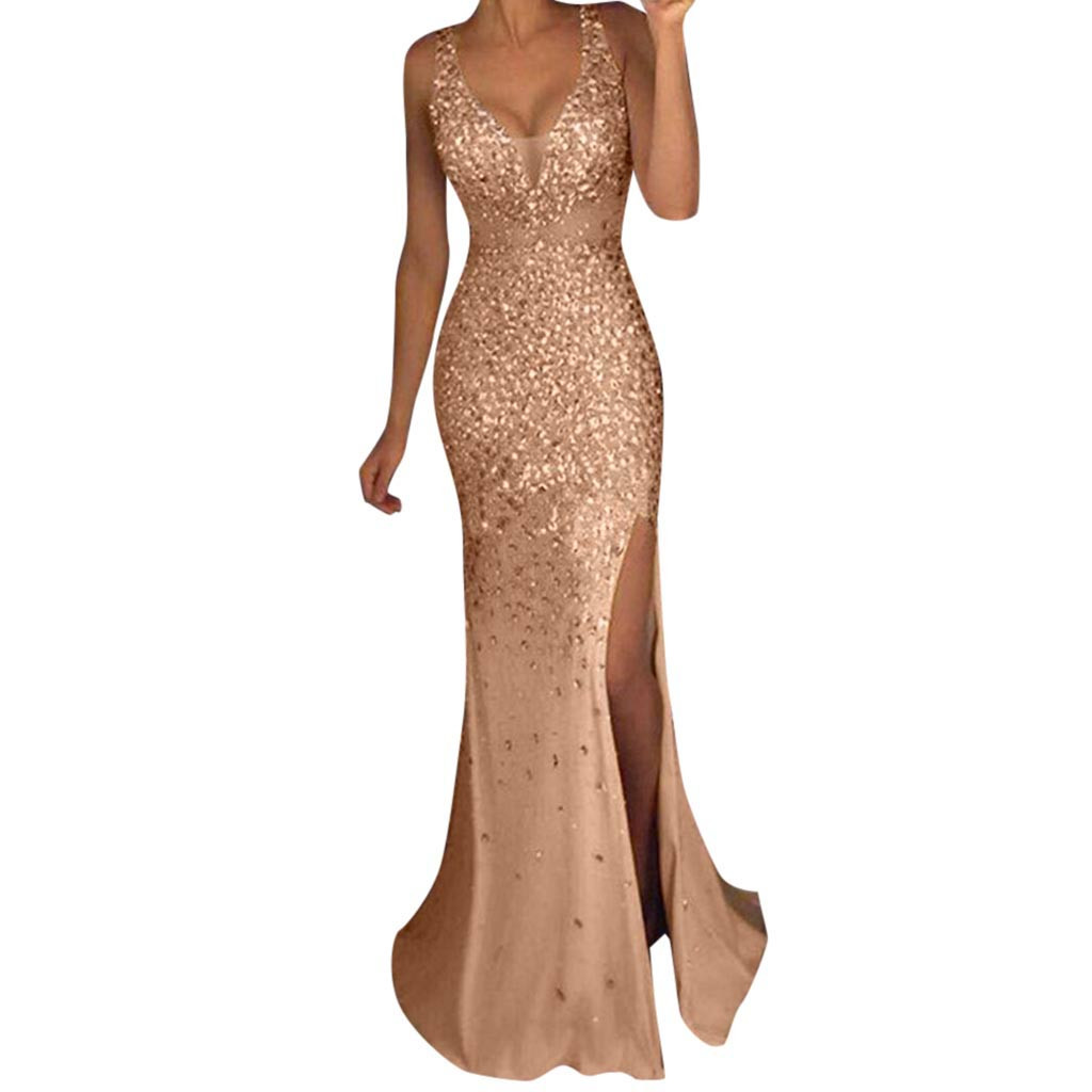 long gold glitter dress
