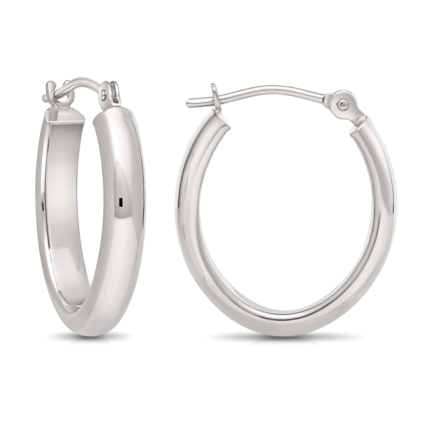 Tilo Jewelry 14K White Gold Small Oval Gold Hoop Earrings (18mm - 0.71 Inch) for Women & Unisex