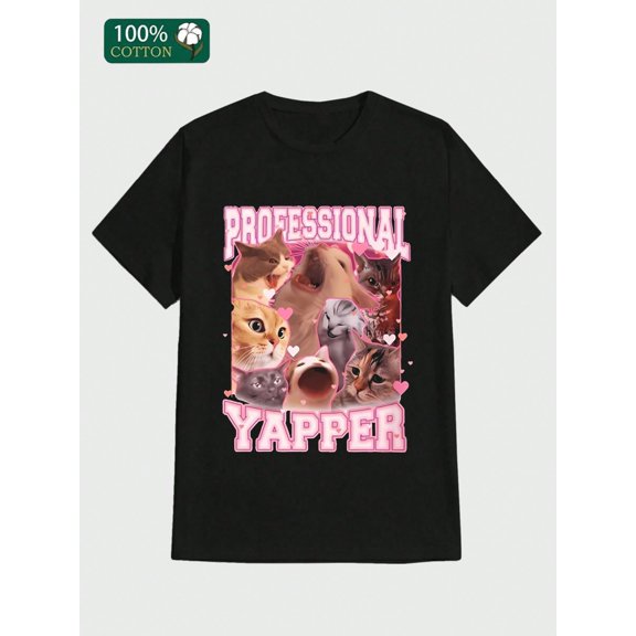 Professional Yapper Funny Meme Shirt, Funny Genz Born To Yap Meme  Casual Print, Comfortable and Versatile, Letter Pattern Pure Cotton 220g Printed T-shirt 100%  Cotton