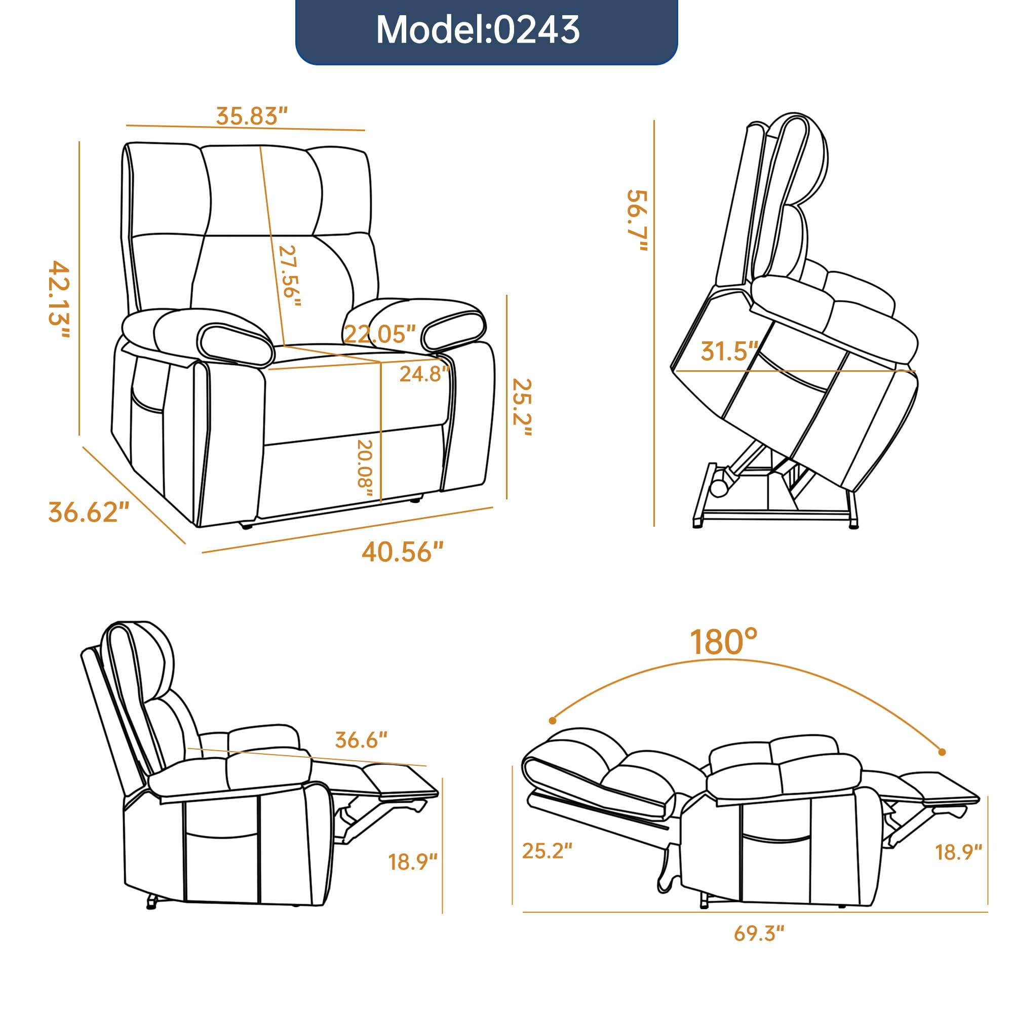 MAYEERTY Brown Dual Motor Power Lift Recliner, 350lbs Infinite Position Massage Heat Hidden Cup Holders for Elderly 41"x37"x42"