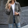 thumbnail image 2 of Sevevn Women Lapel Collar Short Trench Coat Button‑Front Jacket with Plaid Contrast Cuffs Fall Casual Outerwear Gray XL, 2 of 8