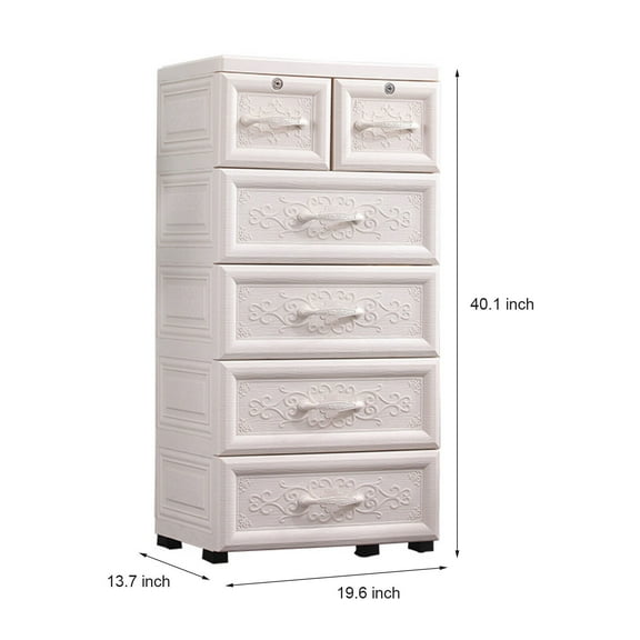 TFCFL 5 Tier Bedroom Dresser Floor Cabinet 6 Drawers Storage Cupboard Tall Closet w/Rollers
