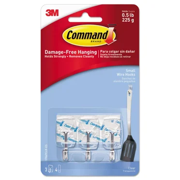 Command Clear Hooks & Strips Plastic/Wire Small 3 Hooks & 4 Strips/Pack 17067CLR