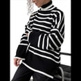thumbnail image 3 of Suéter de Cuello Alto A Rayas para Mujer, Suéter Holgado Que Combina con Negro L, 3 of 9