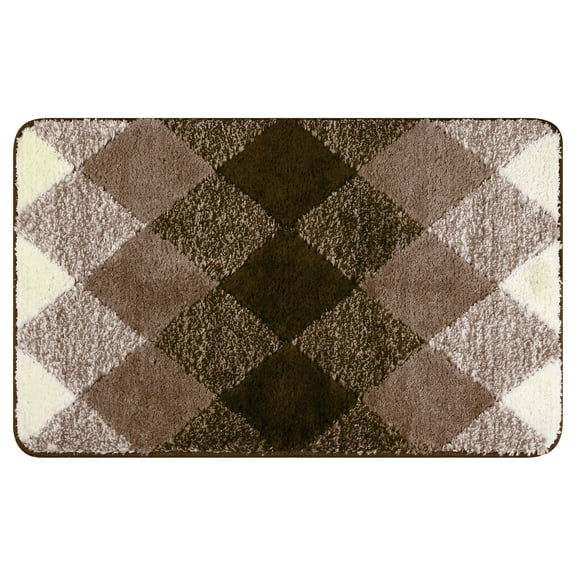 Unique Bargains Geometric Pattern Bathroom Rug Mat Soft Absorbent Bath Mat Non-Slip Carpet Brown 20" x 32"