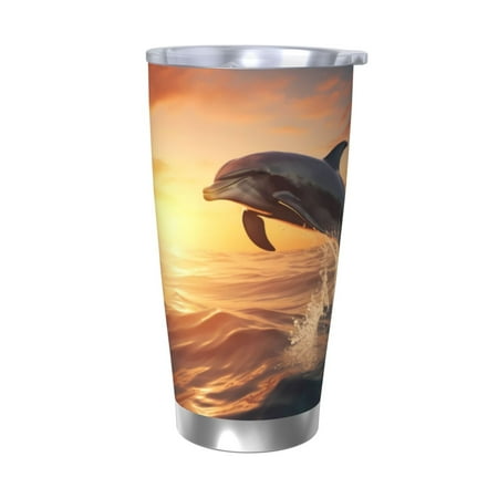 

Logiee Sunset Dancing Dolphin A Print 20OZ Car Cup with Lid Stainless Steel Vacuum Insulated Double Wall Travel Tumbler Durable Insulated Coffee Mug Thermal Cup with Straw-Without Straw