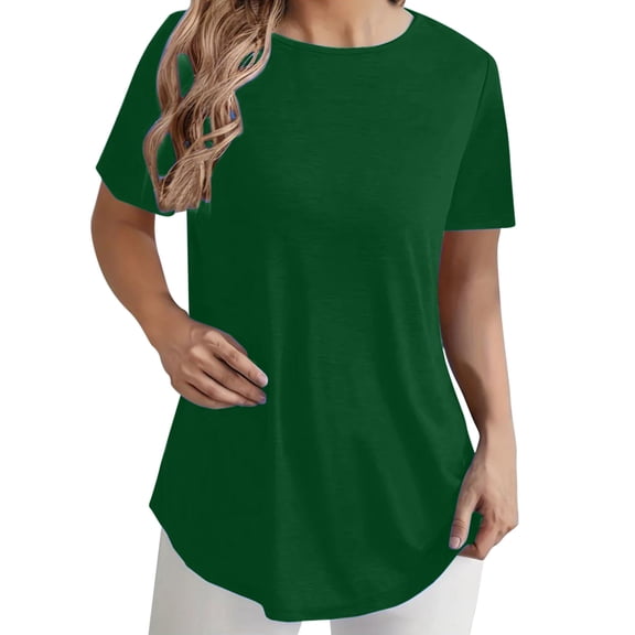 Comfort Colors Tshirt for Women Solid-color Fashionable Back-button T-Shirts Round-neck Top Short-sleeved Round-neck Top/T-Shirts