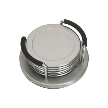 Mainstays 7 Piece Stainless Steel Silver Coaster Set with Holder