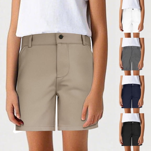 RTKFRFLM Kids Formal Dress Shorts Classic Chino Uniform Shorts for Students Black 7-8 Years