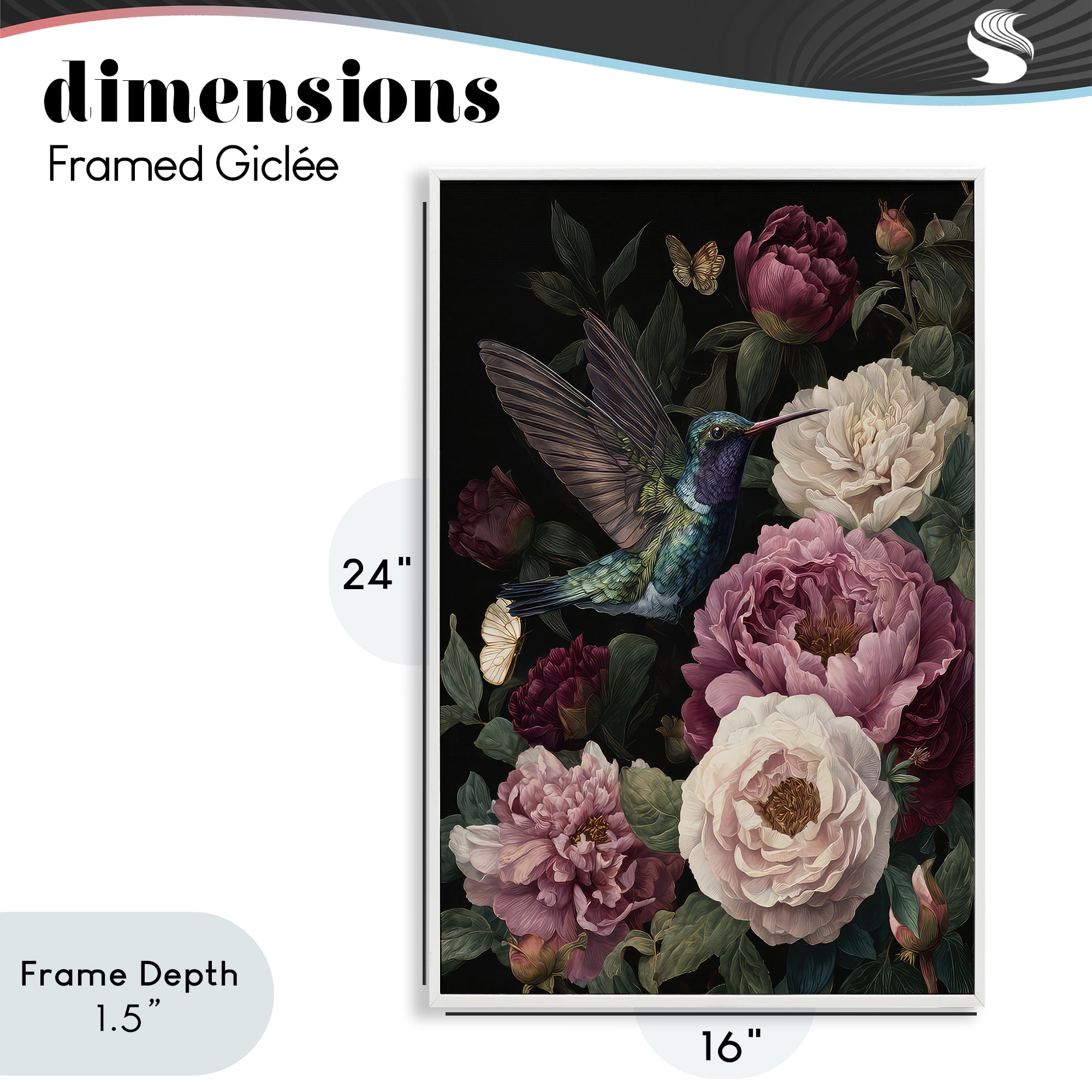 Stupell Industries Hummingbird & Lush Peonies White Framed Giclee Art, design by The Wands Want