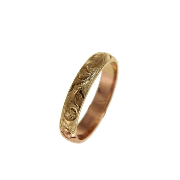 14k yellow rose gold 2 tone custom hand engraved Hawaiian scroll maile 4mm ring size 10.5
