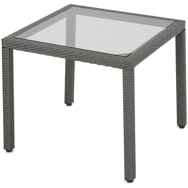Noble House San Pico 34" Square Glass Top Patio Dining Table in Gray