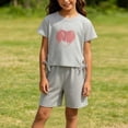 thumbnail image 6 of Zpanxa Girls Short Sets Girls Two Piece Outfit Short Sleeve Heart Print Drawstring T Shirt and Short Pant Set Kids Casual Summer Clothes Toddler Little Girls Gray 3 Years, 6 of 6