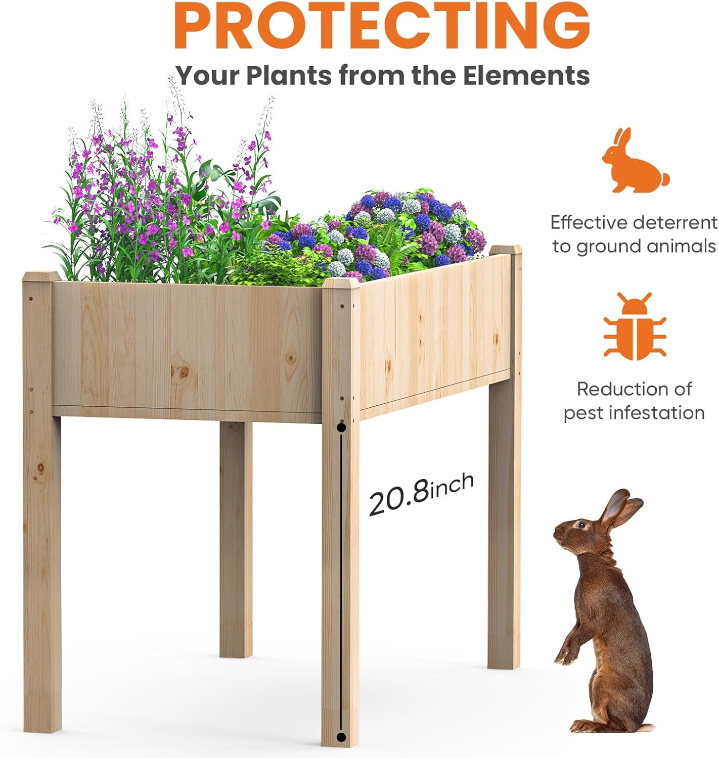 Raised Garden Bed, 48x 24x 30 Inch Natural Wood Gardening Elevated Planter Box, Large Load-bearing, Wood