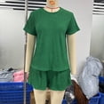 thumbnail image 4 of Hxshgdsn 2 Piece Womens Pajamas Set Crew Neck Short Sleeve Top And Elastic Waist Shorts Sleepwear Summer Lounge Sets Green L, 4 of 6