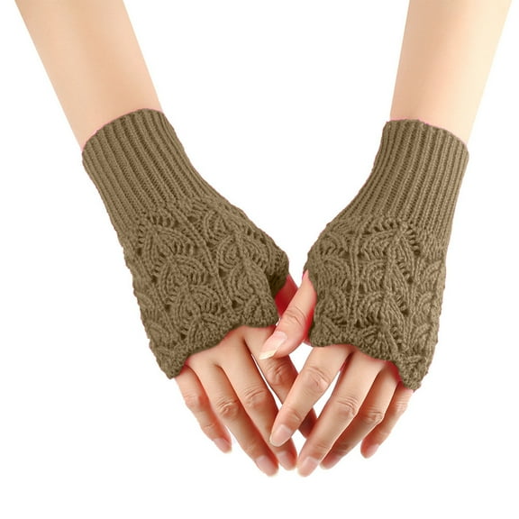 UTSJKR Womens Fingerless Gloves Winter Warm Knit Arm Warmers Mittens Soft Hand Crochet Wrist Warmers Thumb Hole Gloves Khaki
