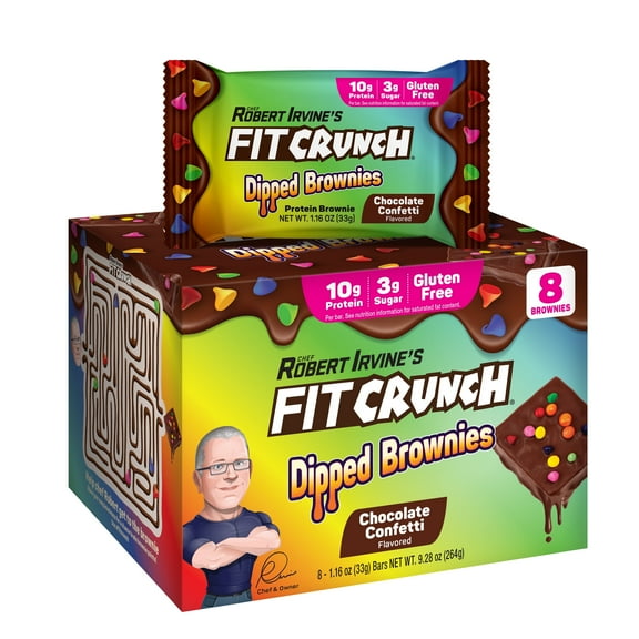 FITCRUNCH Dipped Protein Brownies, Designed by Robert Irvine, 10g of Protein & 3g of Sugar (8 Brownies, Chocolate Confetti)