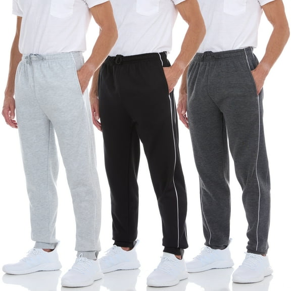 DARESAY [3-Pack] Men's Tech Fleece Joggers Dry Fit Performance Sweatpants (Up To Size 3XL)