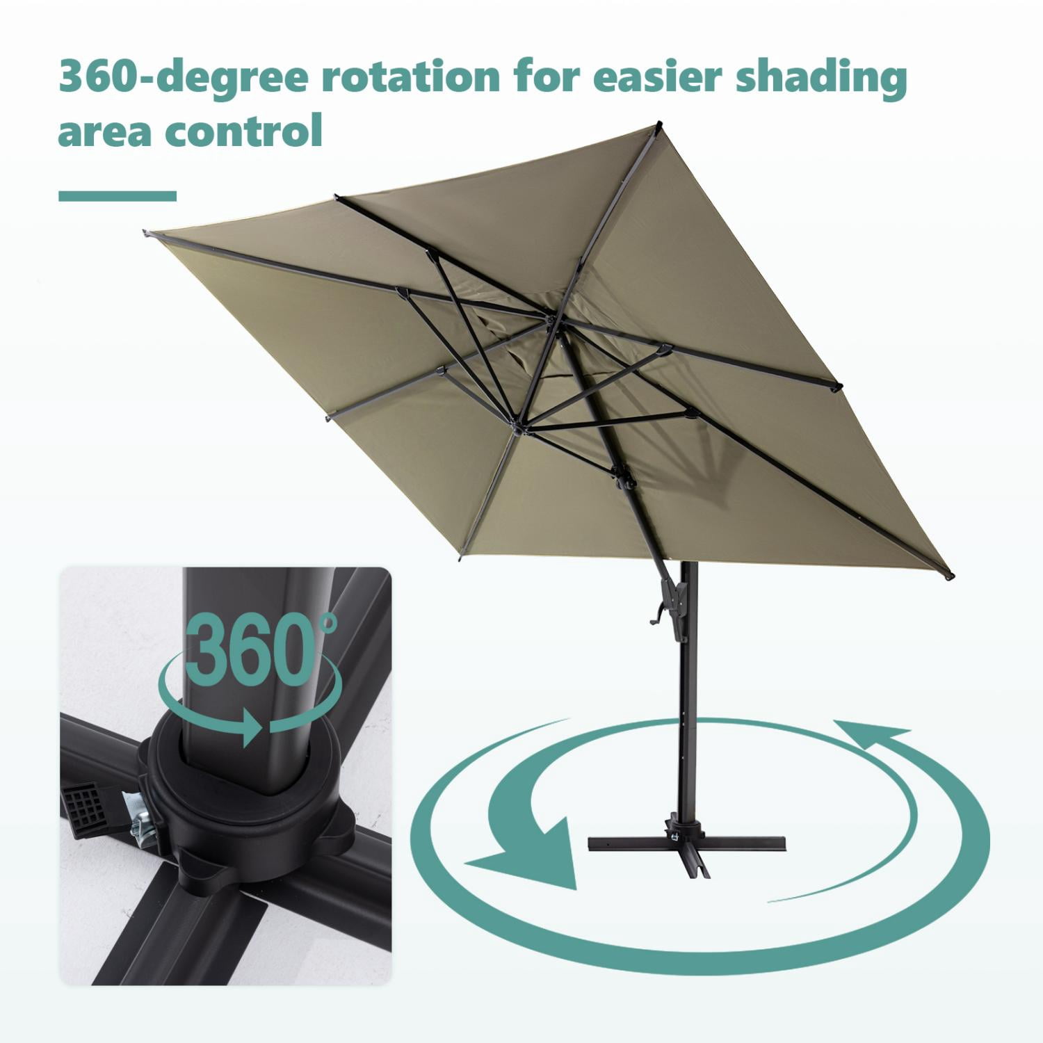 COSIEST 10FT Taupe Double Top Cantilever Outdoor Umbrellas, Large Square Windproof Patio Umbrella for Garden, Deck, Pool