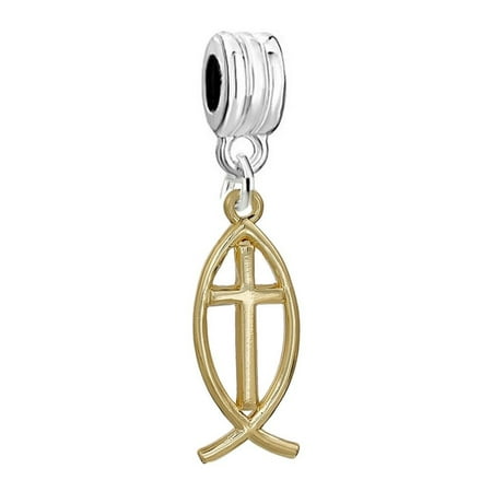 Jesus Fish Charm - SEXY SPARKLES Jesus Cross Fish Ichthys European Charm Spacer Bead Fits Pandora Bracelets