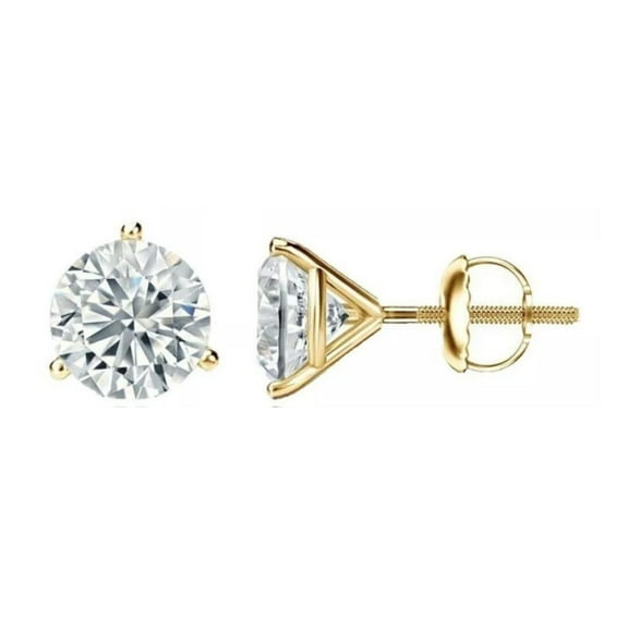 3mm 14K Yellow Gold GRA Certified 3 Prong Set Martini Screw Back Earrings Women Jewelry