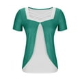 thumbnail image 4 of Hot days, bold styles Olyvenn Womens Plus Size Tops Summer Dressy Hollow Out Boat Neck Short Sleeves Lightweight T-Shirt Color Blocked Patchwork Tee Mint Green XXXXXL, 4 of 6