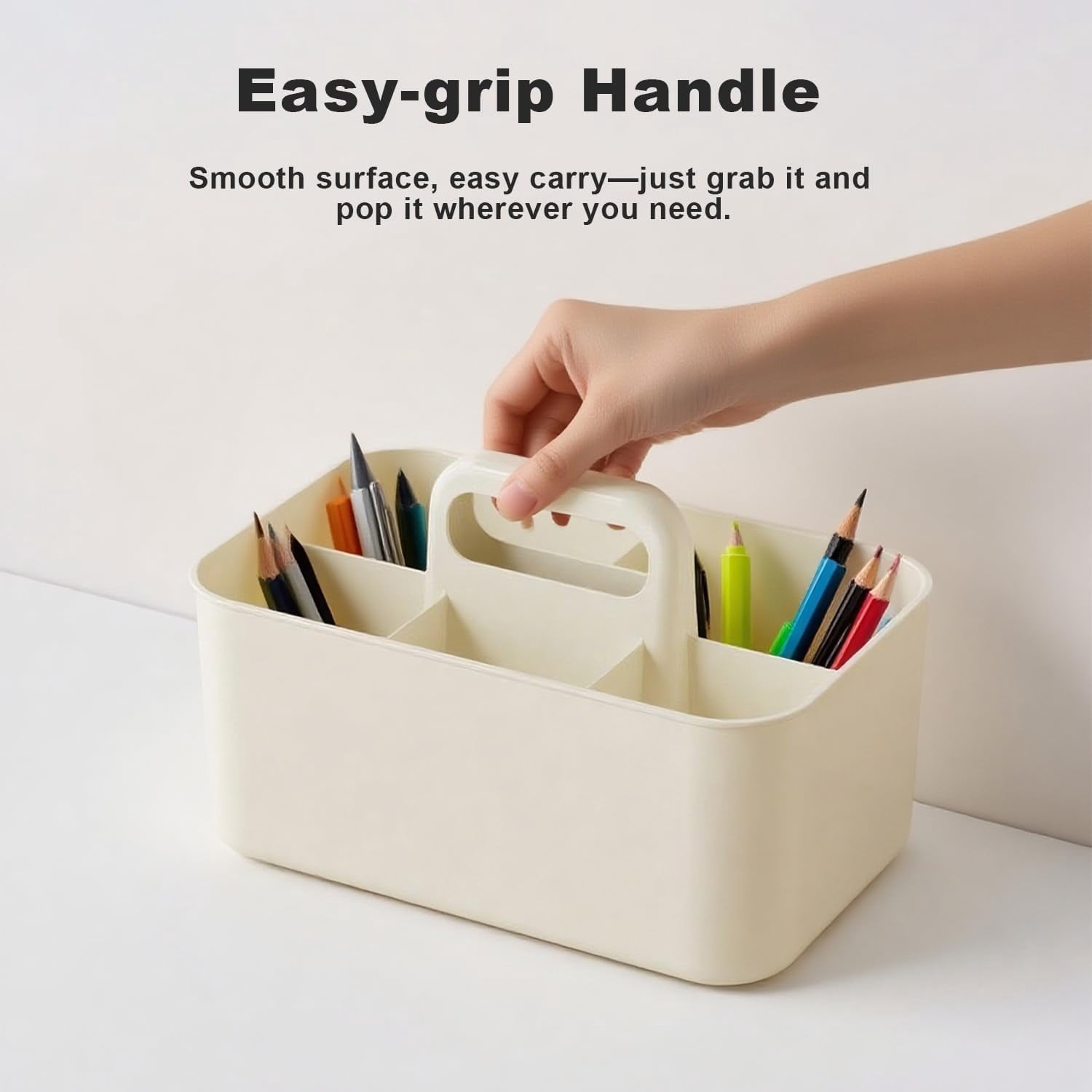 ABPETE Multipurpose Caddy Organizer with Handle,Large Stackable Plastic Craft Storage, Portable Pen Holder 5 Dividers for Art Supplies, Colored Pencils, Stationery, Markers, Makeup