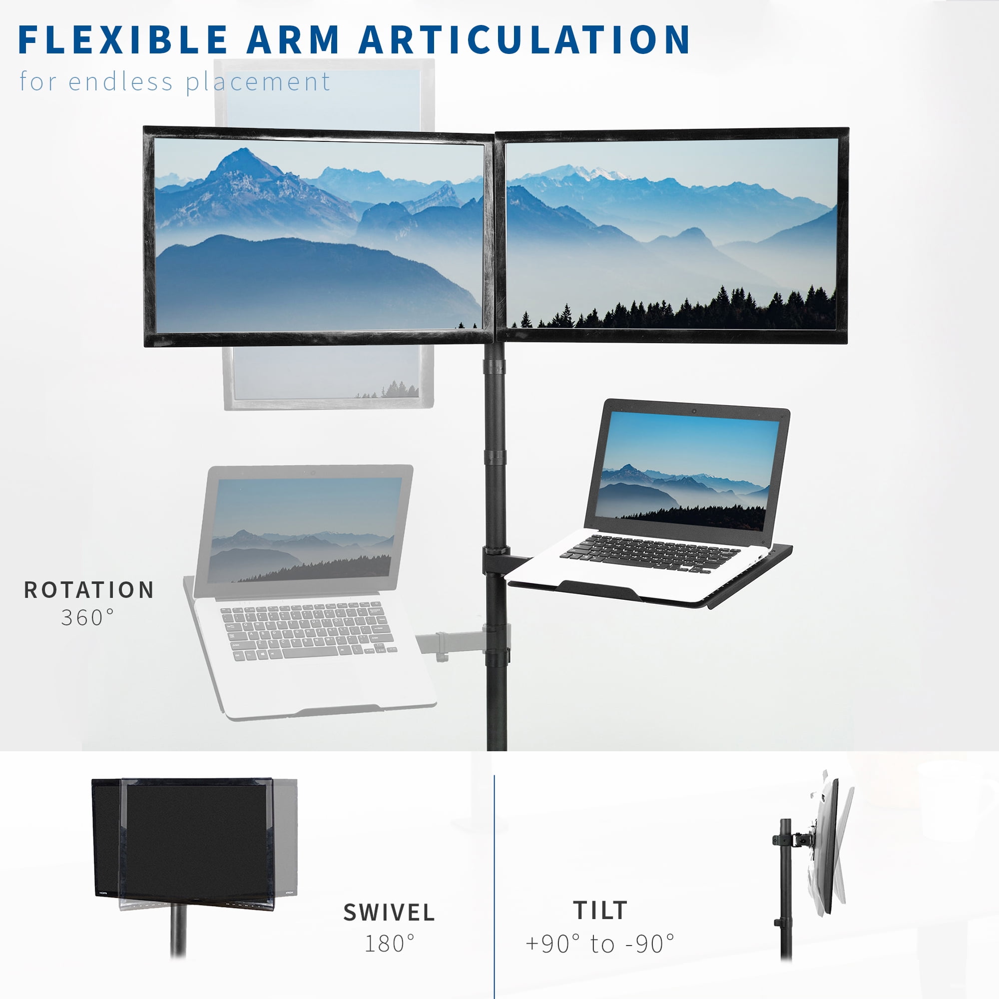 VIVO Dual 13" to 27" Monitor Mount with Laptop Holder, Tall Adjustable Stand