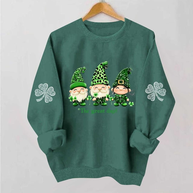 TaTaai Ladies Long Sleeve St Patricks Day Graphic Sweatshirt Crewneck Casual Pullover Fleece Lined Loose Fit Holiday Wear Gift