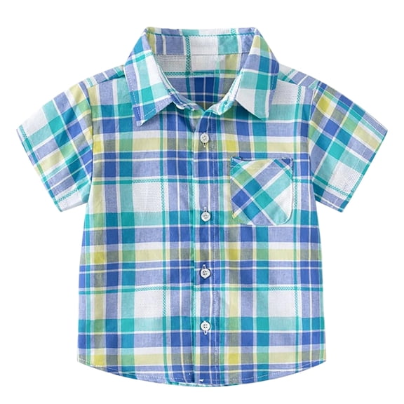 Tiijoy Toddler Boys Plaid Short Sleeve Shirt Summer Casual Lightweight Button Down Shirt