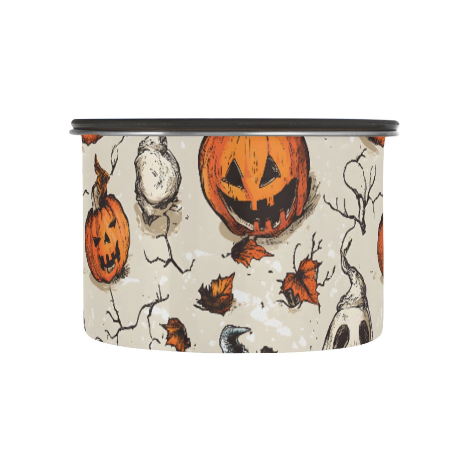 Halloween Pumpkin Skull Airtight Coffee Bean Canister 30oz Food Storage Containers with Lids For Gournd, Tea, Sugar, Flour, Rice, Cereal, Candy Cookie Jar