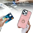 thumbnail image 5 of Allytech Phone Case for Apple iPhone 13 Pro 6.1 inch,Retro Leather Portable Finger Ring Kickstand Card Slots Shockproof Protective Cover,Pink, 5 of 8
