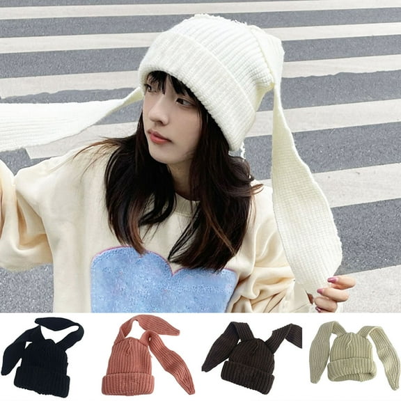 Knitted Beanie Hats Cute Bunny Long Ears Funny Hat Winter Cap Warm Knit Rabbit Hat Outdoor Slouchy Hat