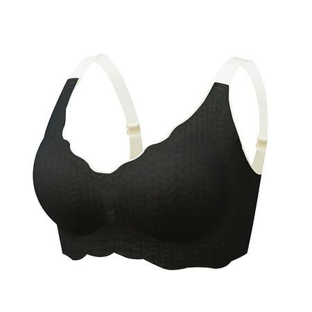 (2-Pack) Puawkoer Women s Lace Edge without Strapless Front Buckle Lift Bra Steel Ring Seamless Pack of Bras Gathering Adjustment Yoga Sleep Pack of Bras fo